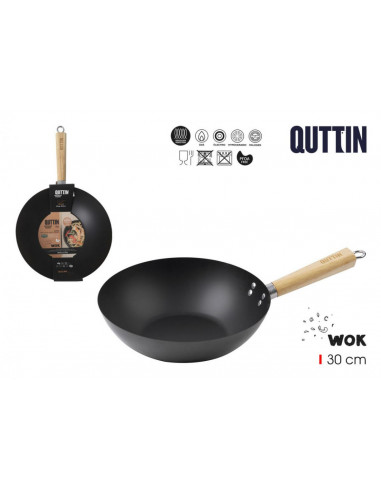 SARTEN WOK MANGO MADERA 30CM QUTTIN
