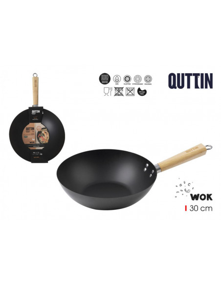 SARTEN WOK MANGO MADERA 30CM QUTTIN